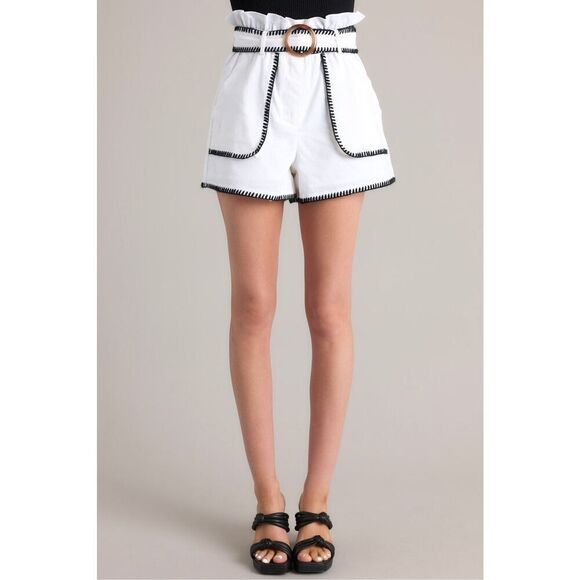 Fore EVERYDAY MEMORIES WHITE LINEN BLEND BELTED SHORTS LINED Large - Picture 8 of 8